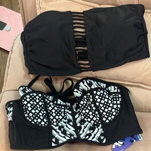 Bundle of Two XL Xhilaration & Peter Pilotto Black and White Bikini Tops